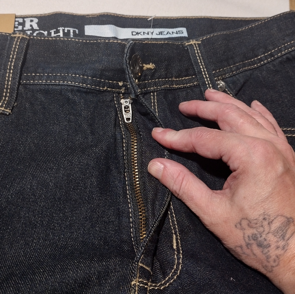 DKNY Bleeker Dark Blue Wash Regular Fit Low Rise Straight Leg Jeans - Picture 14 of 16